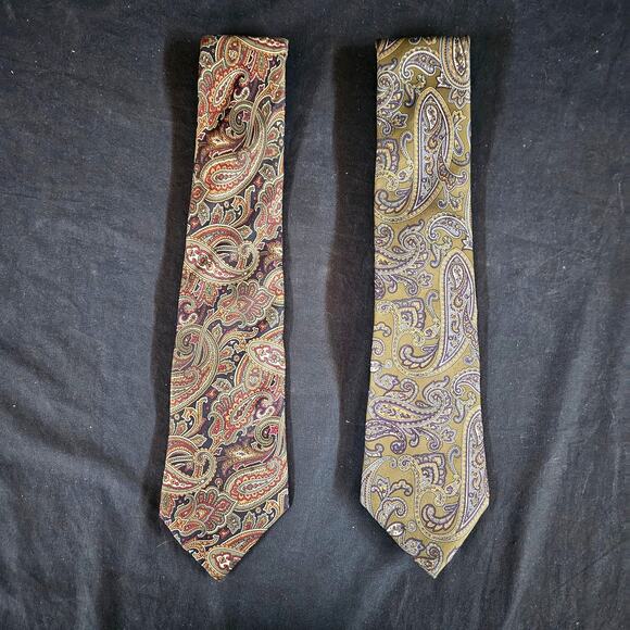 Neil Martin 100% Silk Ties Made in USA Set of 2 Paisley Business Office Suit - Picture 1 of 11